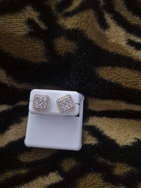 18k Gold Vermier Square Stud Earrings
